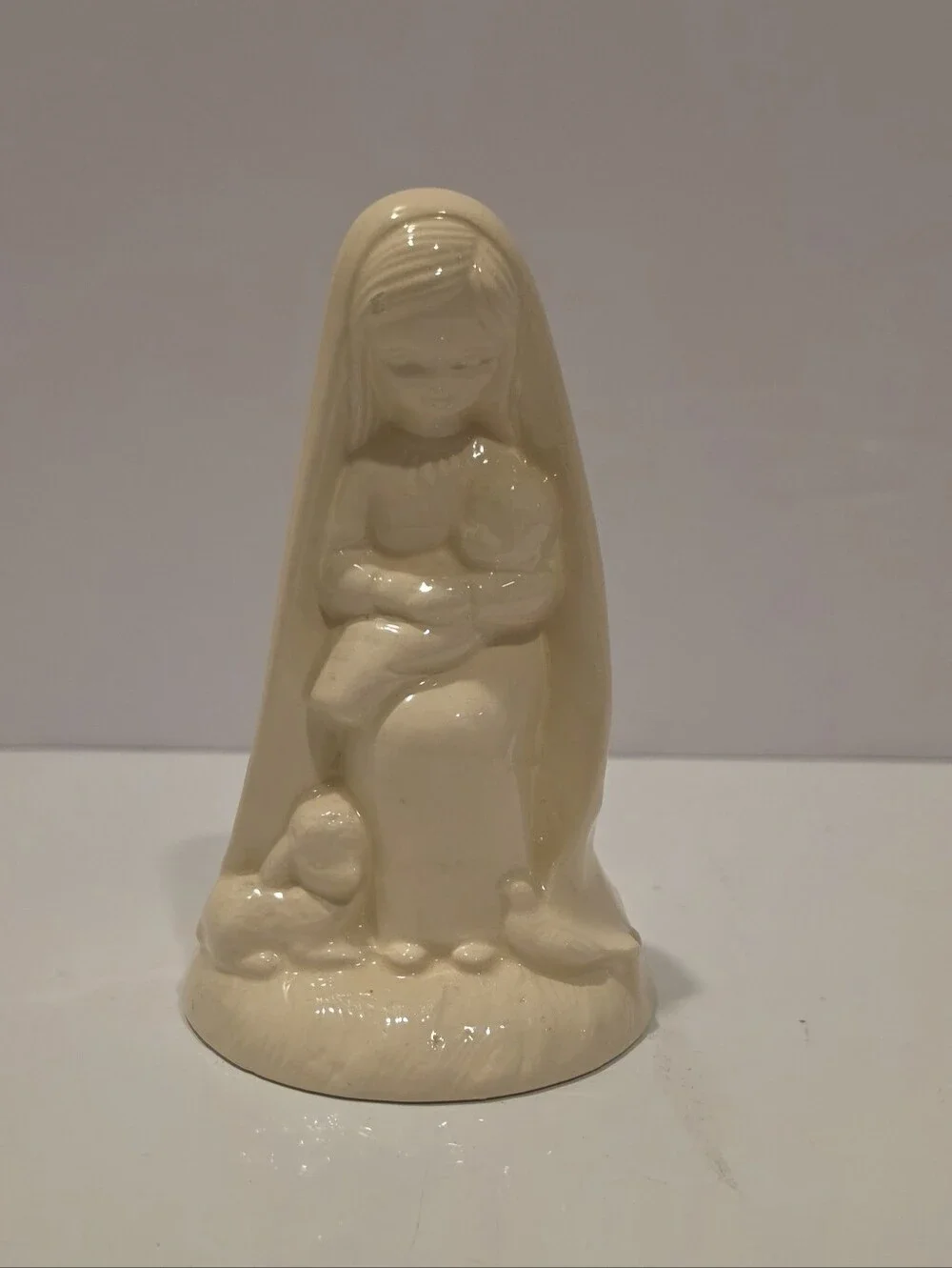 Ivory Porcelain Virgin Mary, Child And Lamb Figurine - Home Accents
